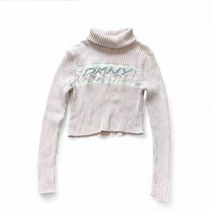 DKNY Active Pale Pink Ribbed Cropped Turtleneck Sweater
